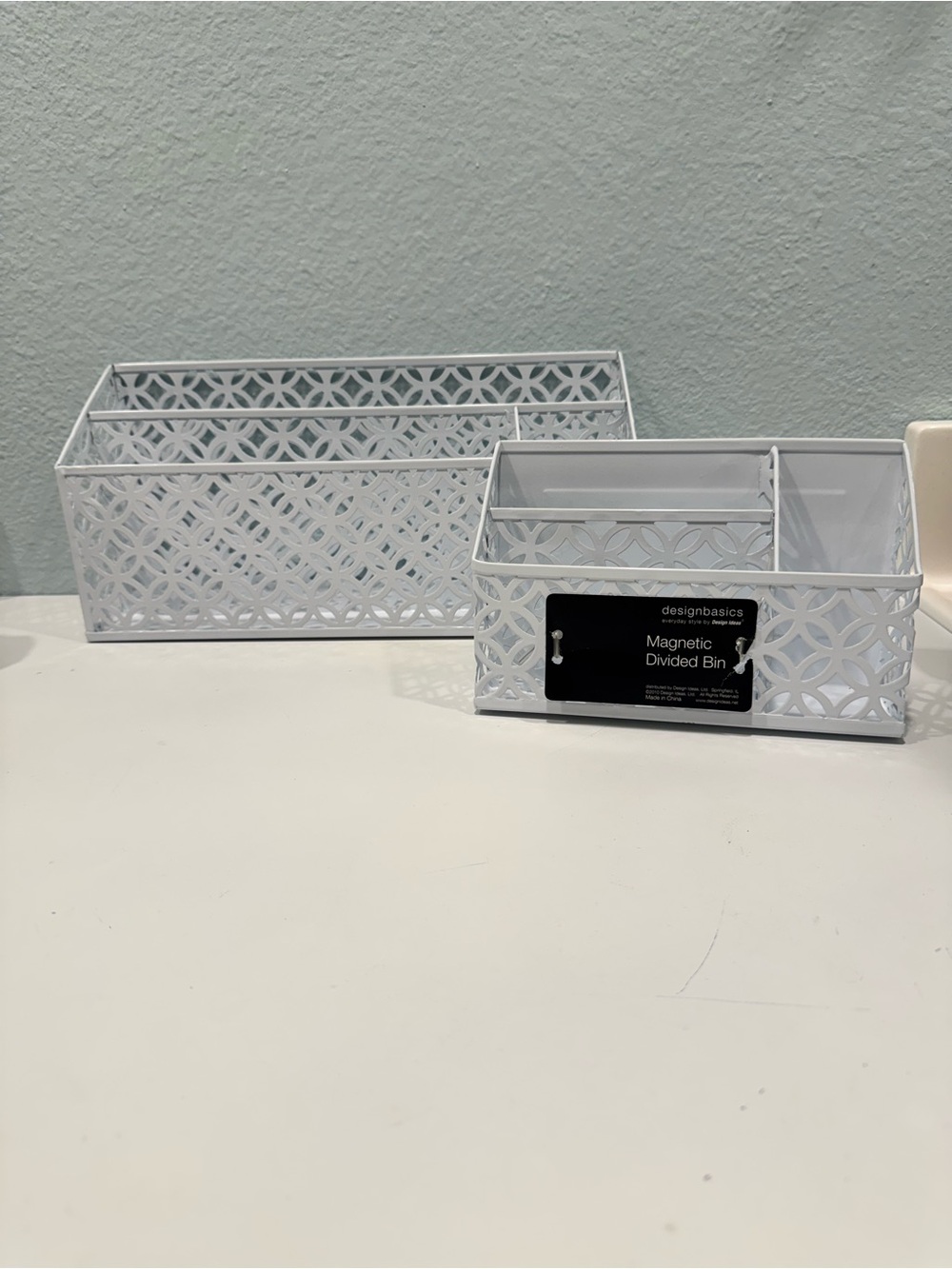 Set of 2 white Lattice metal letter desk organizer magnetic pens supplies craft